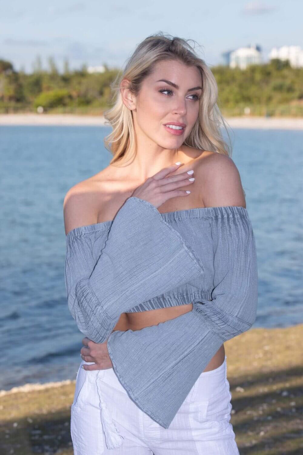 Flare Fossil Gray Off-Shoulder Top