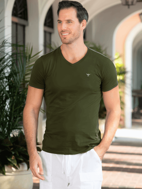 Army Green V-Neck T-Shirt