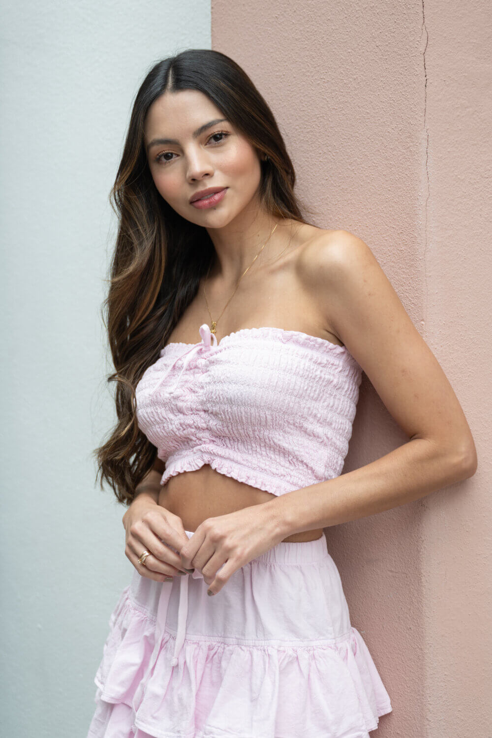 Women in pink top