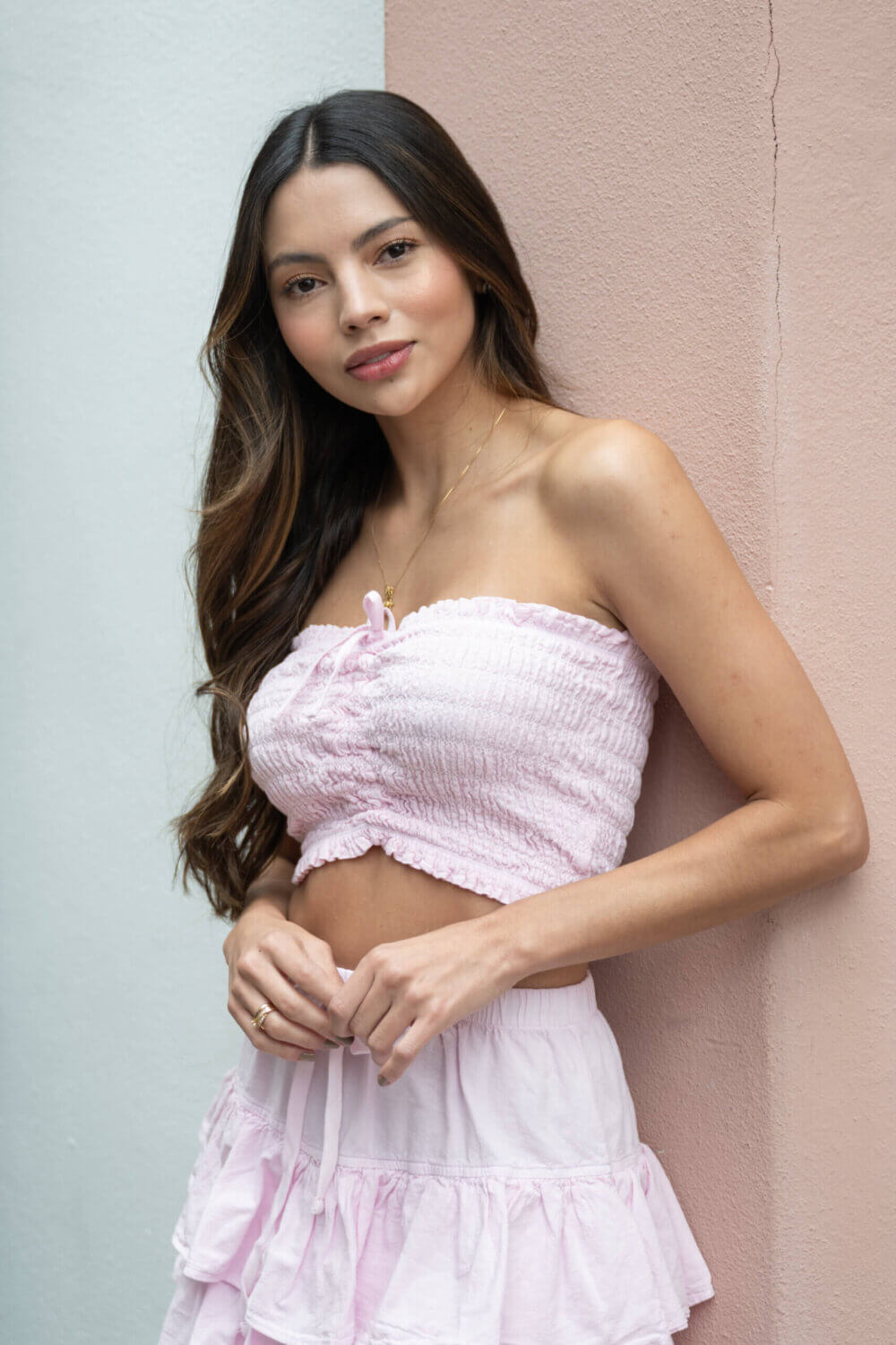 Women in pink top