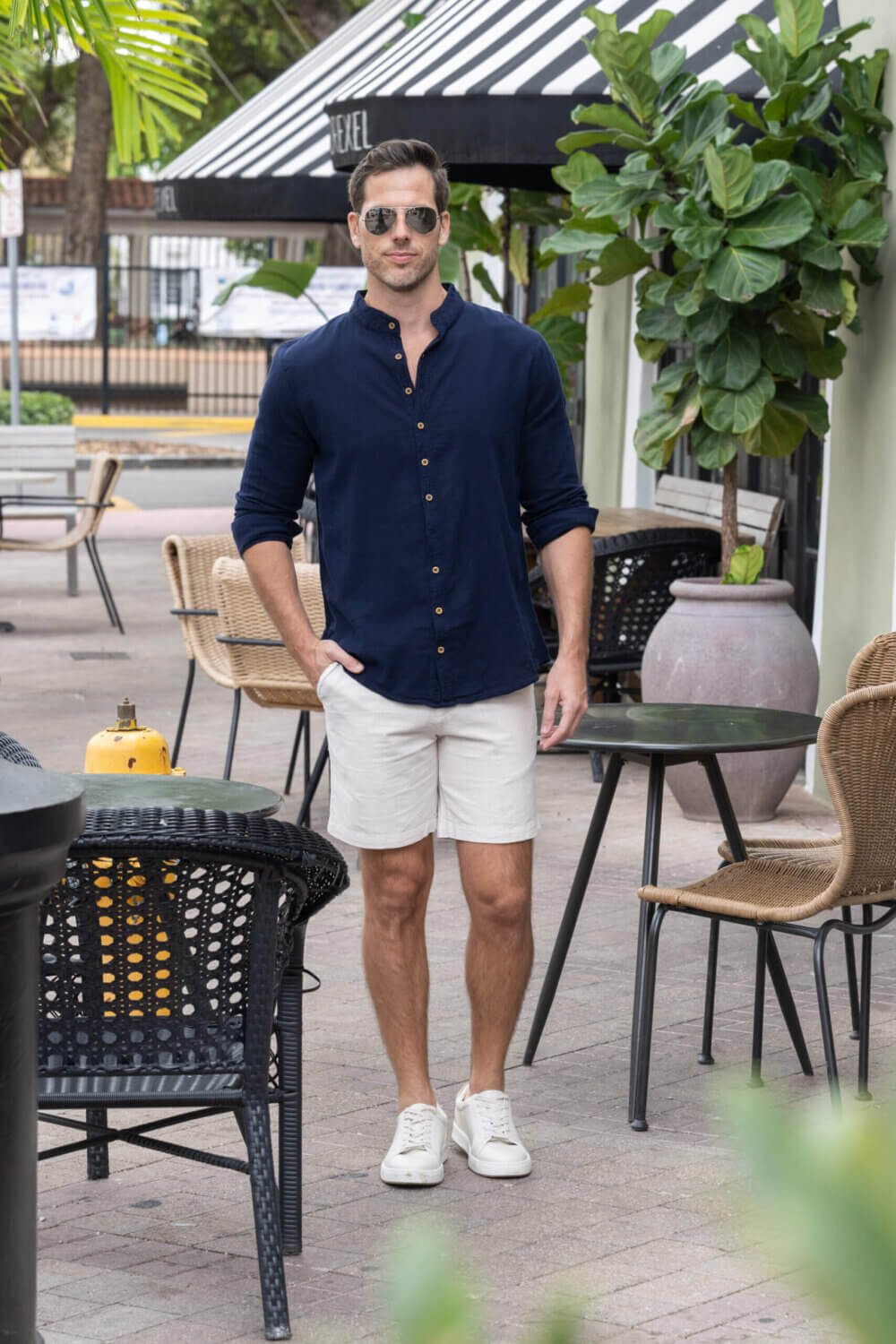 Man in dark blue long sleeve